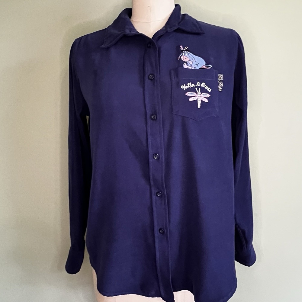 Vintage Disney Eeyore Button Up Shirt Long Sleeve Blue Women's Medium‎